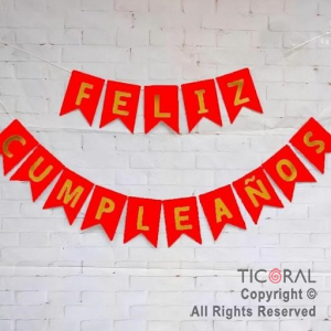 BANDERIN FELIZ CUMPLEA�OS PARTY ROJO CON STAMPING x 1